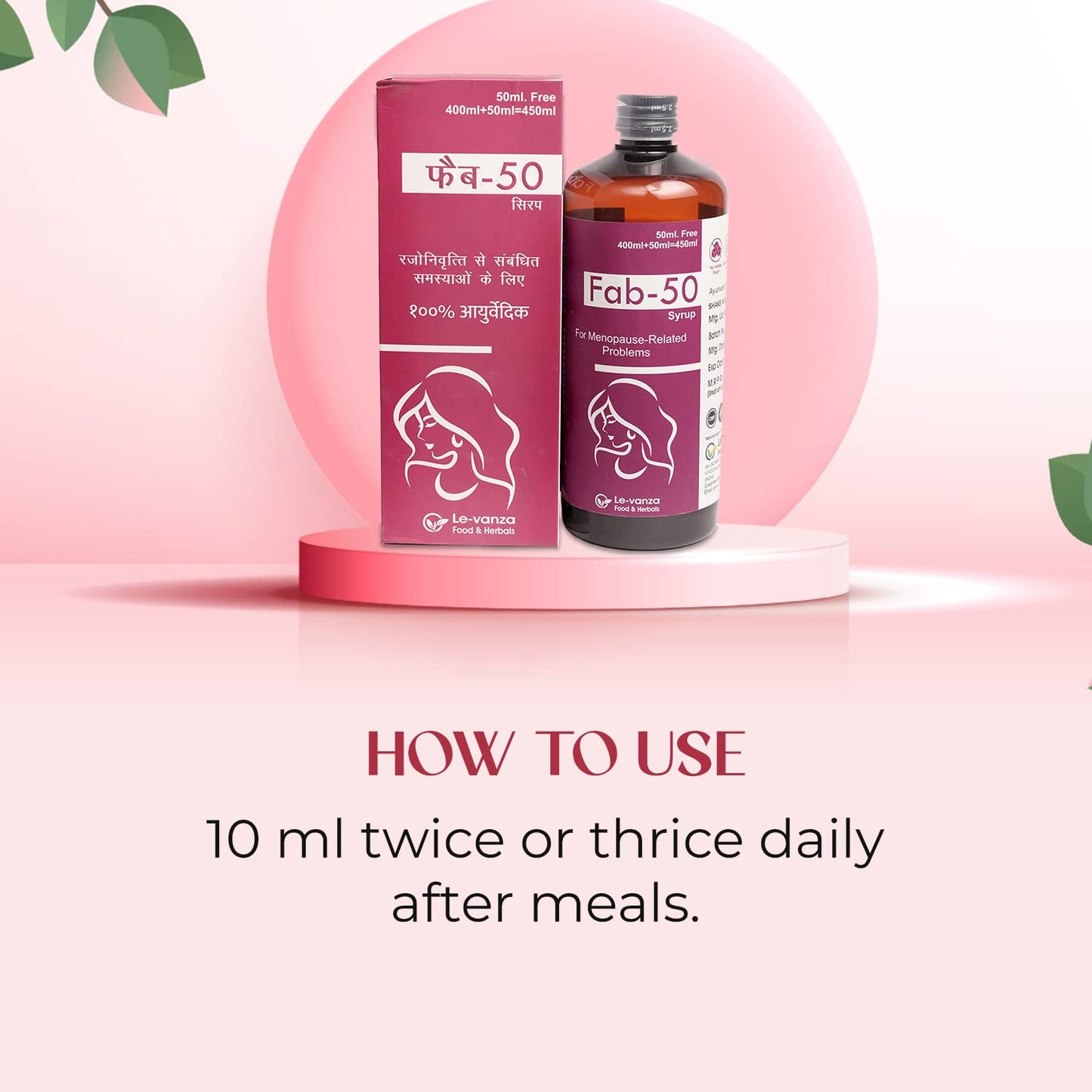Fab-50 Syrup 400ml + 50ml Free| Menopause Supplements For Women Pre Menopause Relief Supplement | Hot Flashes | Night Sweats | Mood Swings