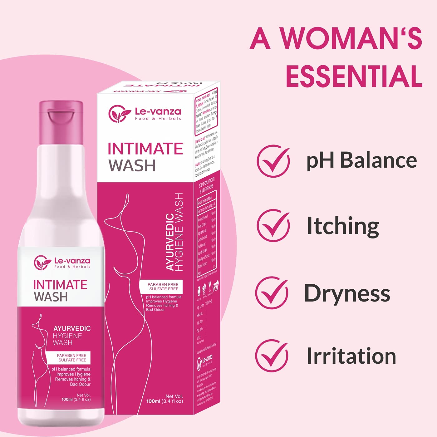 Ayurvedic 100ml (Pack of 1) Intimate Hygiene Hygiene Wash for Women Vaginal Wash Prevents Itching Irritation & Dryness, Suitable For All Skin Types