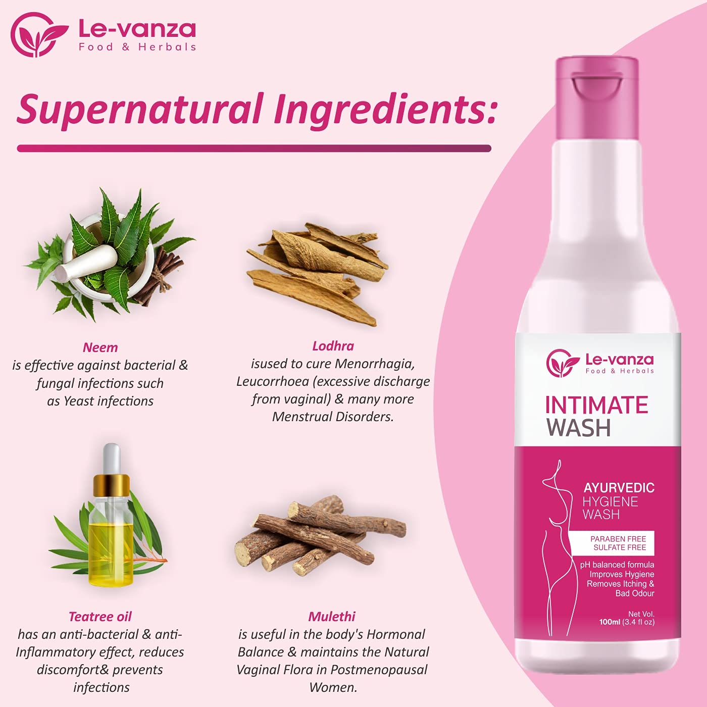 Ayurvedic 100ml (Pack of 1) Intimate Hygiene Hygiene Wash for Women Vaginal Wash Prevents Itching Irritation & Dryness, Suitable For All Skin Types