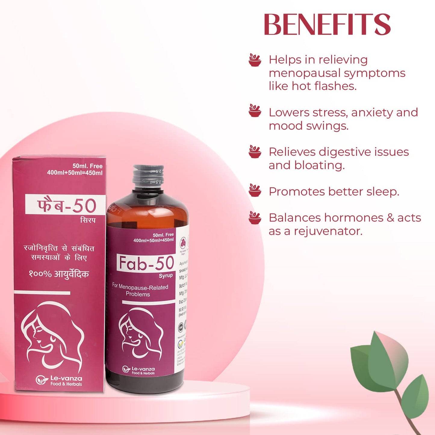 Fab-50 Syrup 400ml + 50ml Free| Menopause Supplements For Women Pre Menopause Relief Supplement | Hot Flashes | Night Sweats | Mood Swings