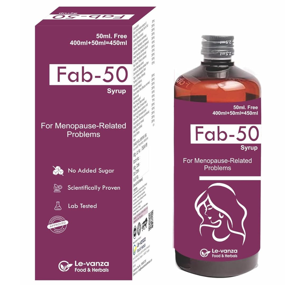 FAb-50 Syrup 400ml Menopause Supplements For Women Pre Menopause Relief Supplement Hot Flashes Night Sweats Mood Swings + 50ml Free