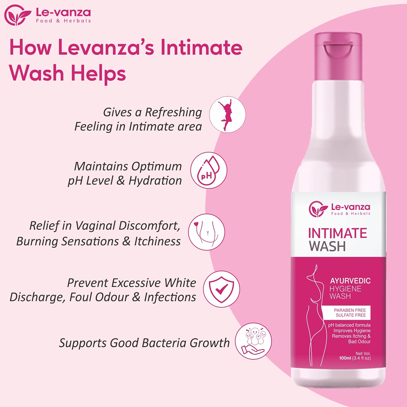 Ayurvedic 100ml (Pack of 1) Intimate Hygiene Hygiene Wash for Women Vaginal Wash Prevents Itching Irritation & Dryness, Suitable For All Skin Types